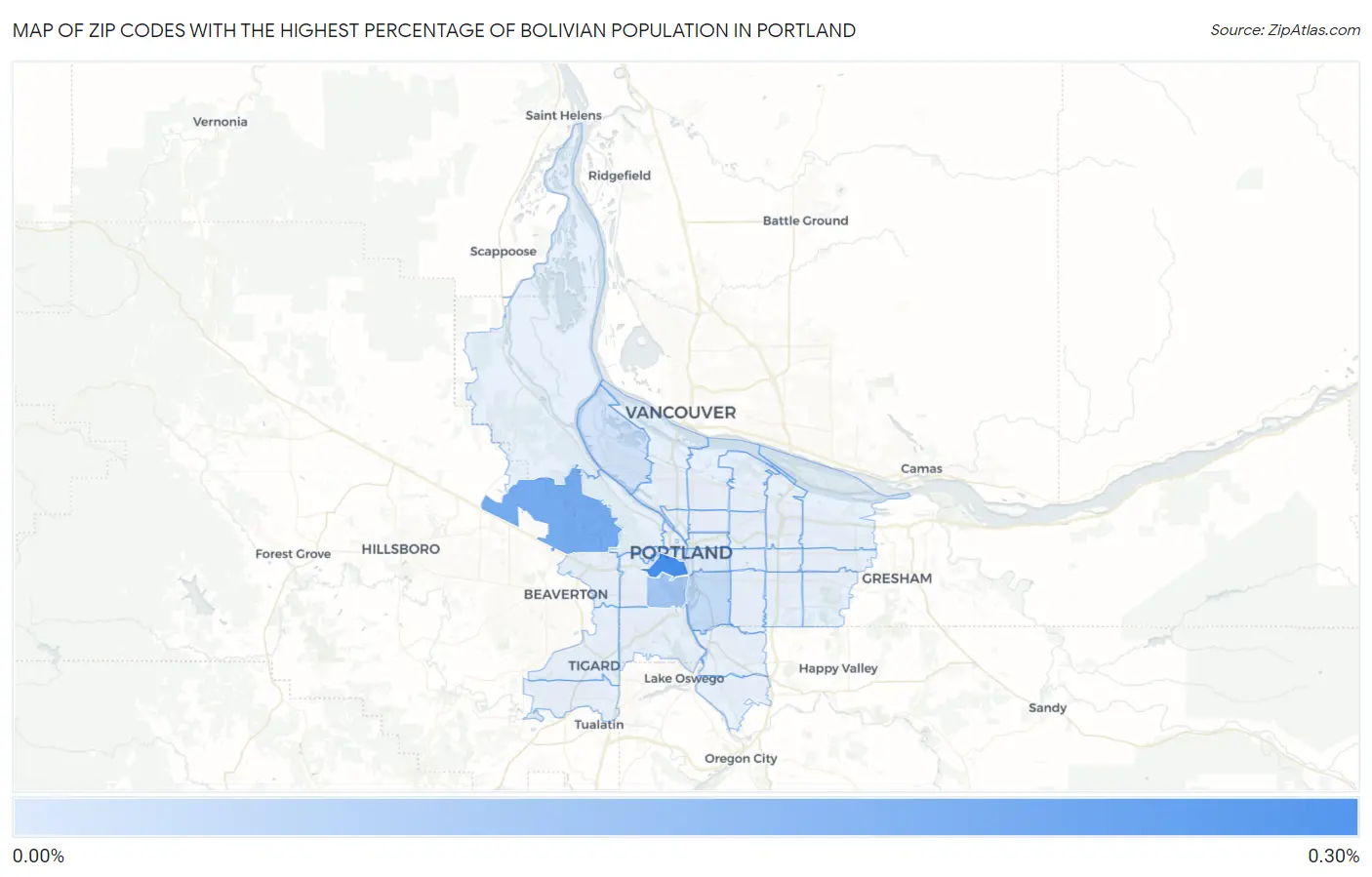 Zip Codes with the Highest Percentage of Bolivian Population in Portland Map