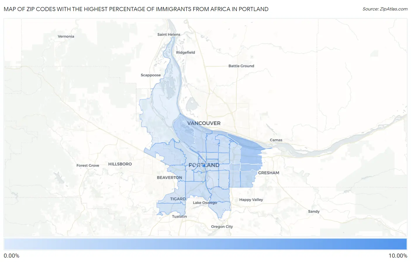 Zip Codes with the Highest Percentage of Immigrants from Africa in Portland Map
