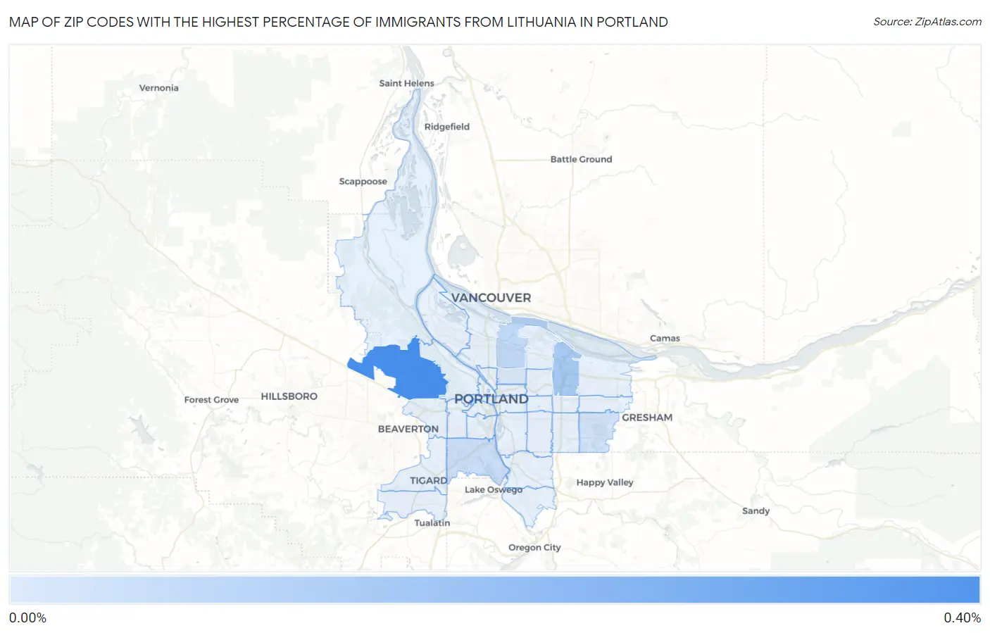 Zip Codes with the Highest Percentage of Immigrants from Lithuania in Portland Map