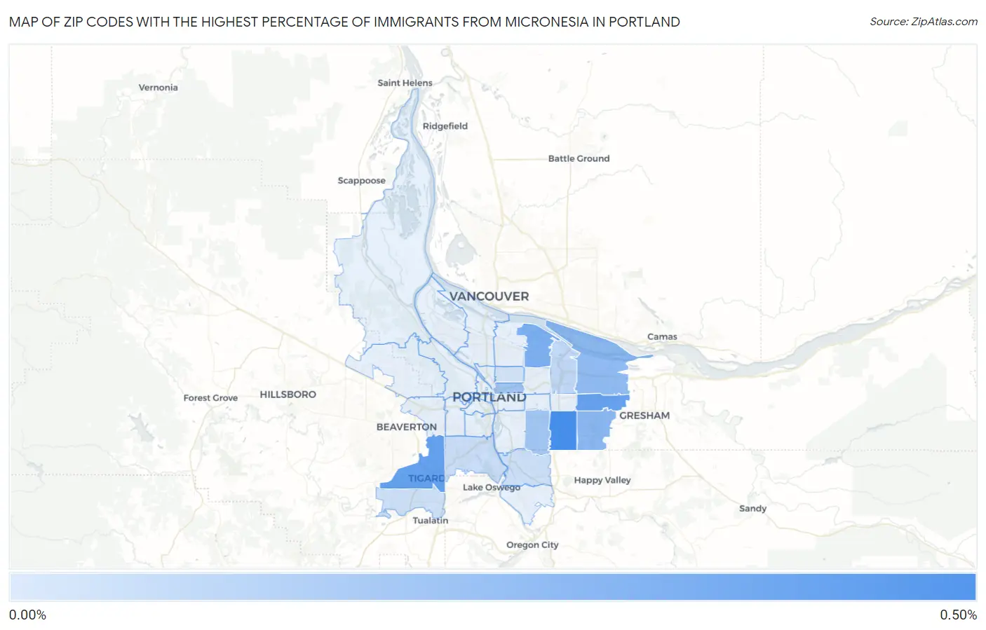 Zip Codes with the Highest Percentage of Immigrants from Micronesia in Portland Map