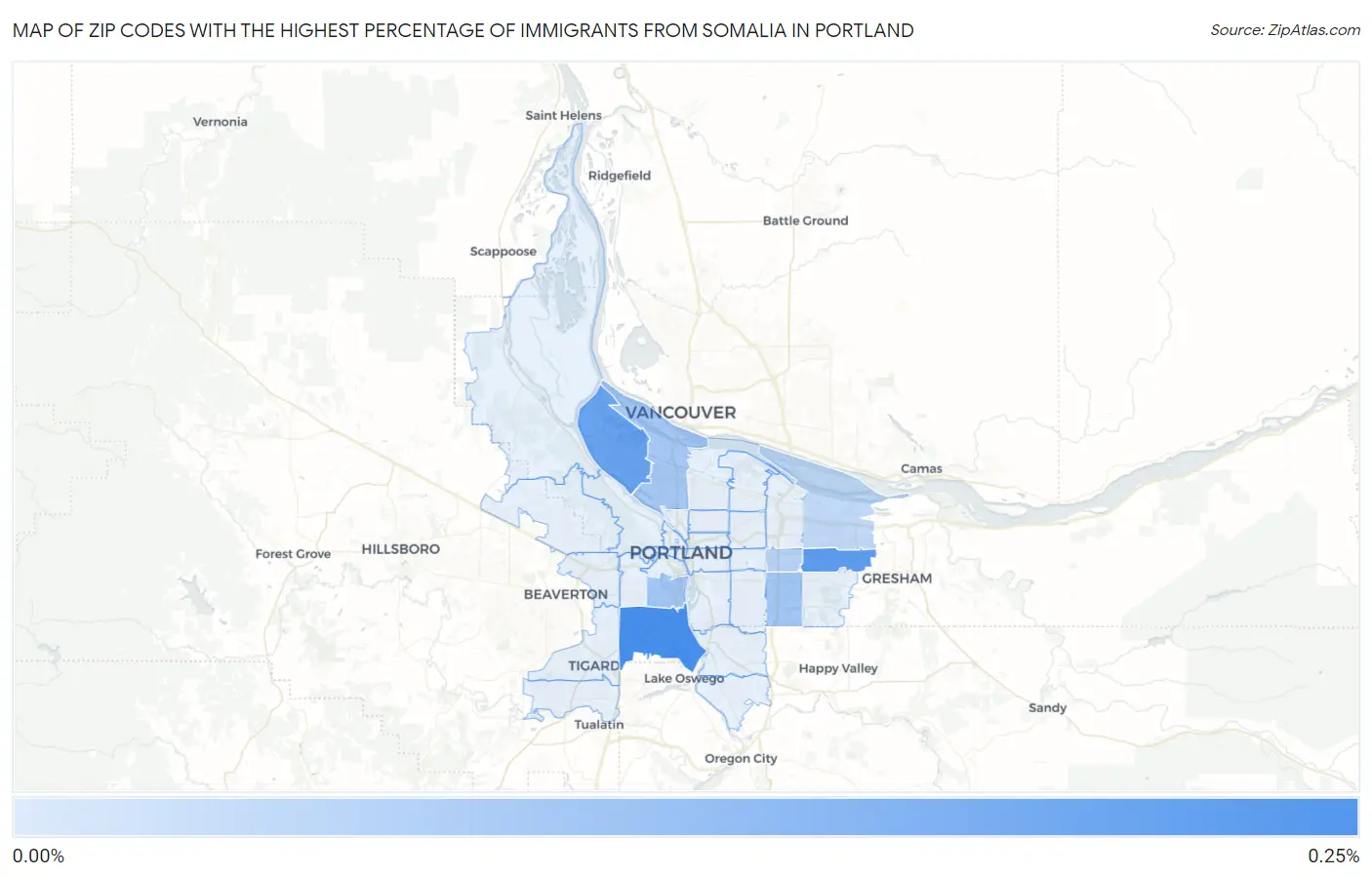 Zip Codes with the Highest Percentage of Immigrants from Somalia in Portland Map