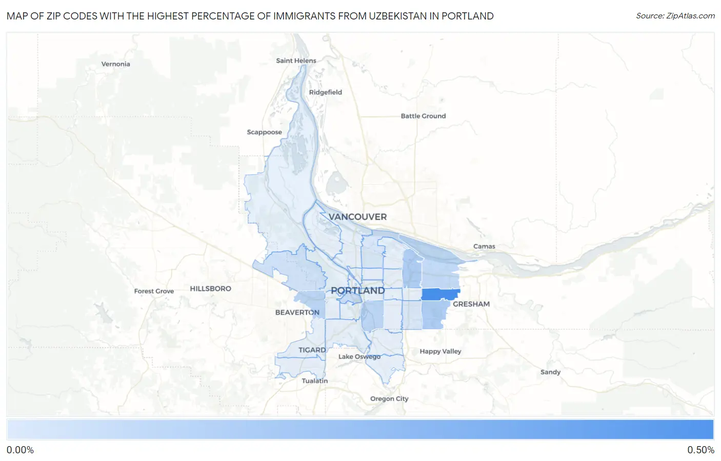 Zip Codes with the Highest Percentage of Immigrants from Uzbekistan in Portland Map