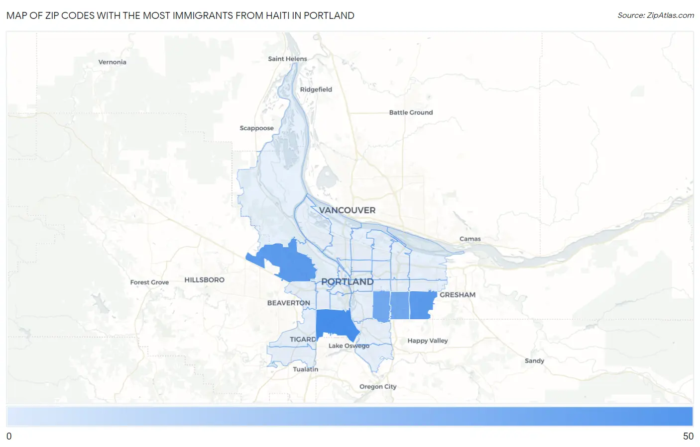 Zip Codes with the Most Immigrants from Haiti in Portland Map