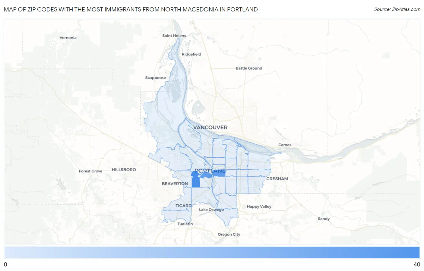 Zip Codes with the Most Immigrants from North Macedonia in Portland Map