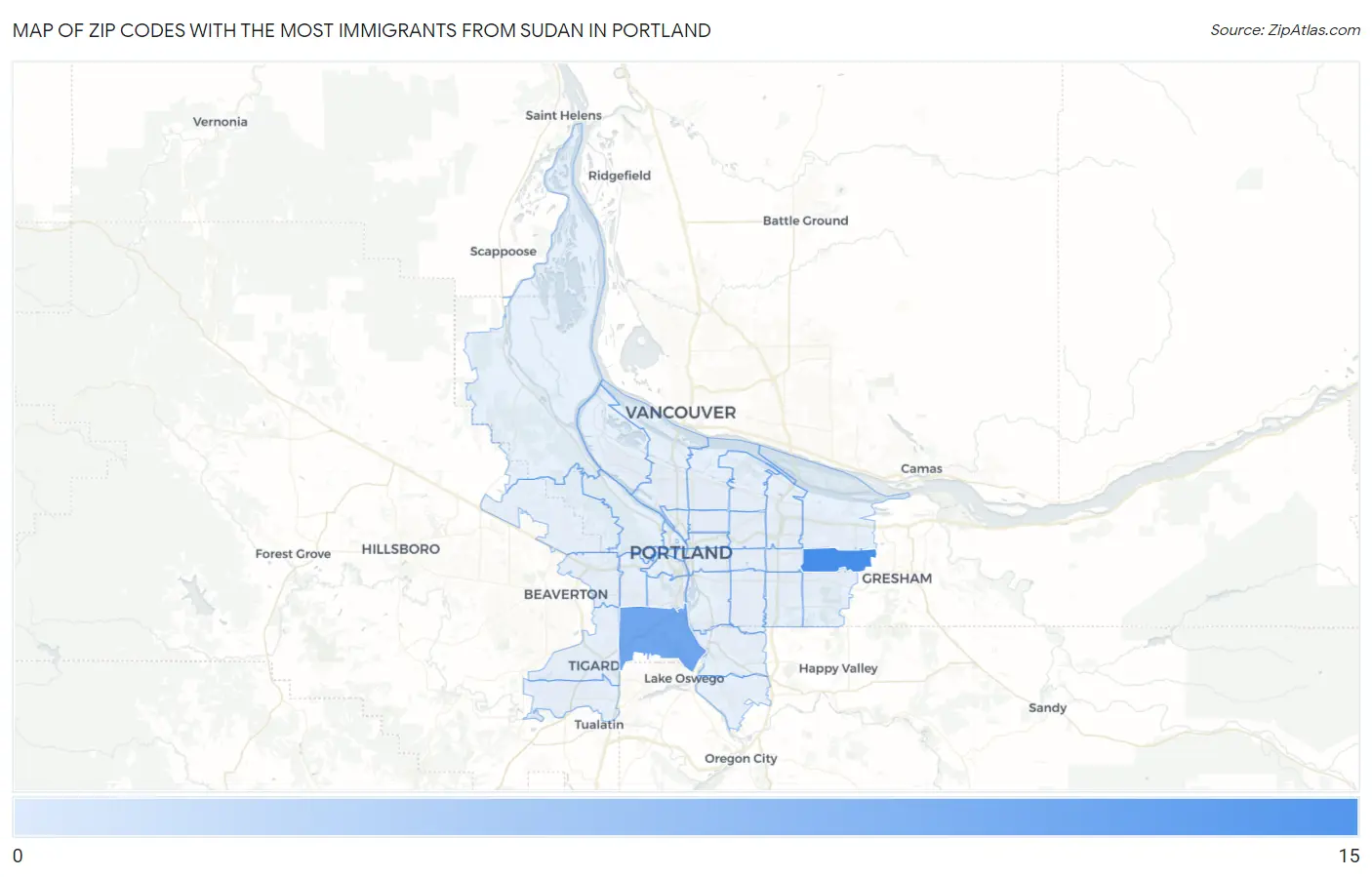 Zip Codes with the Most Immigrants from Sudan in Portland Map
