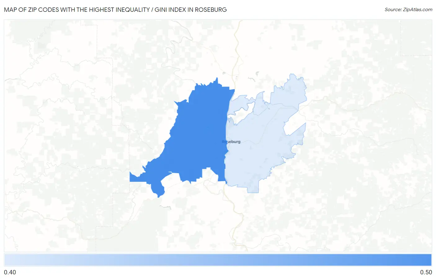 Zip Codes with the Highest Inequality / Gini Index in Roseburg Map