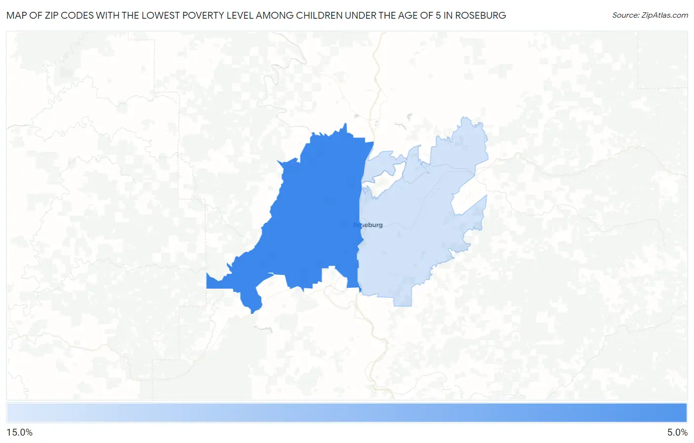 Zip Codes with the Lowest Poverty Level Among Children Under the Age of 5 in Roseburg Map