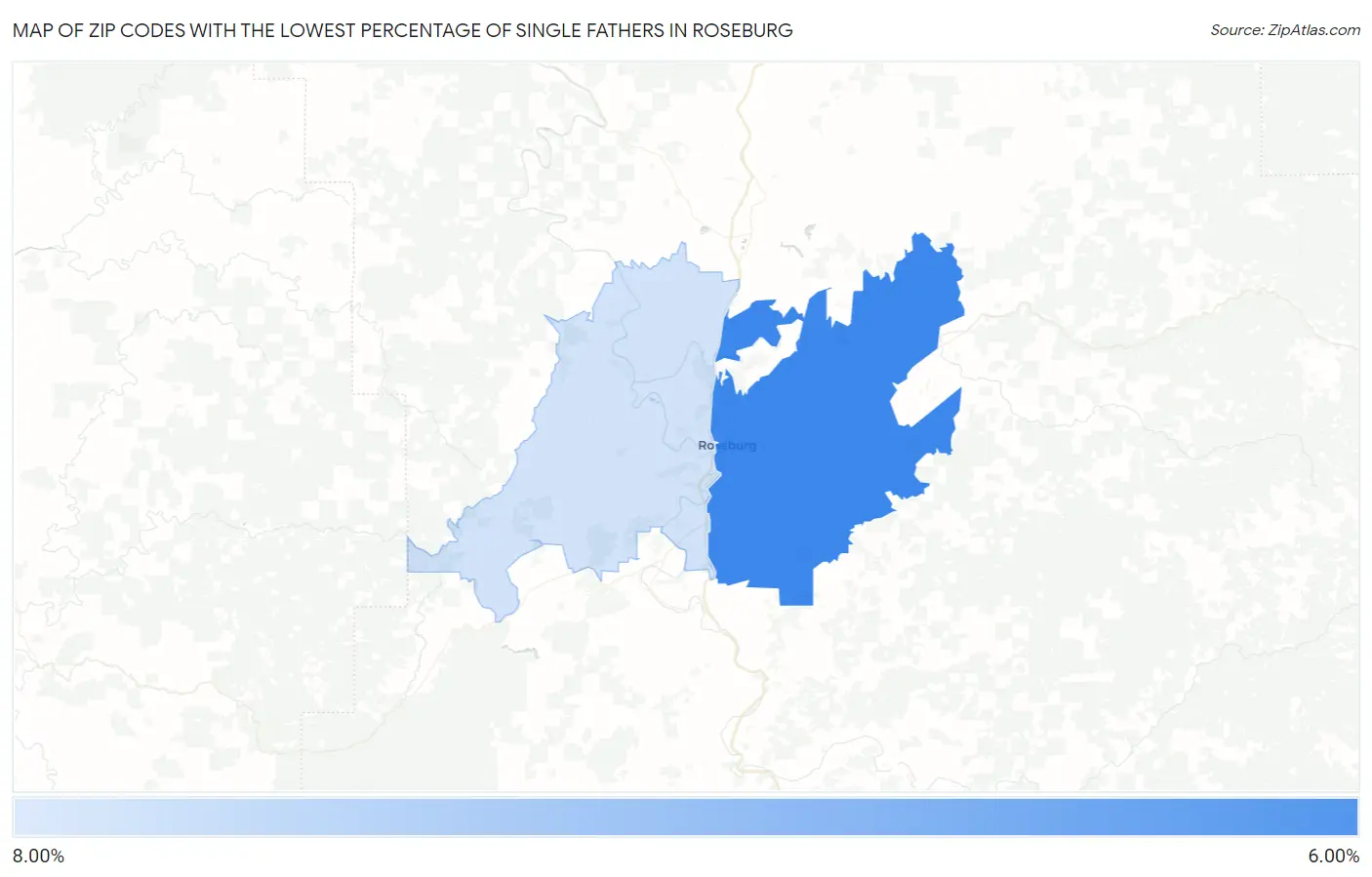 Zip Codes with the Lowest Percentage of Single Fathers in Roseburg Map
