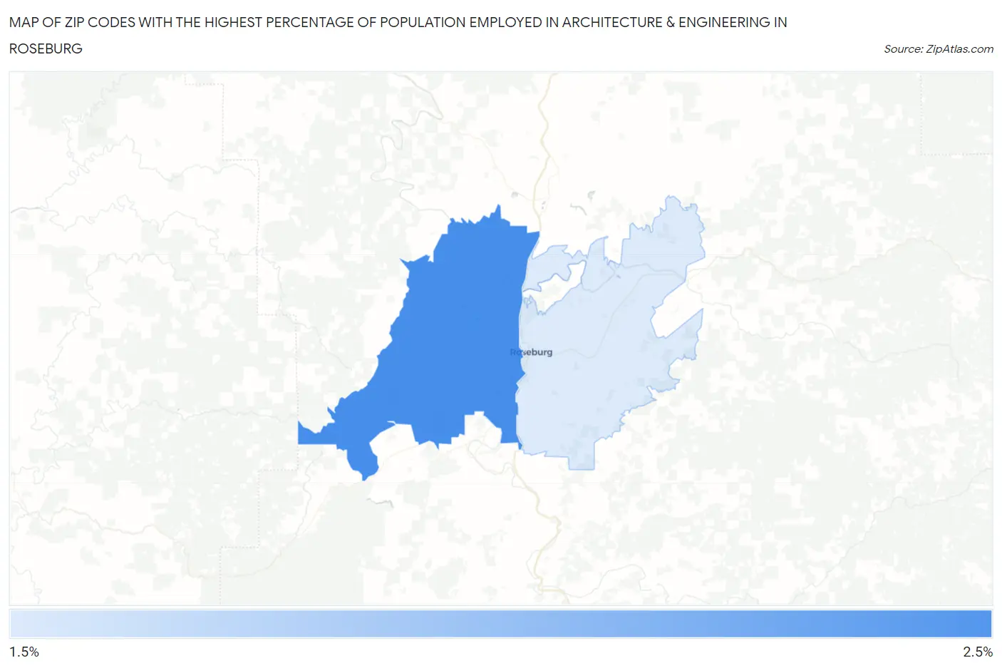 Zip Codes with the Highest Percentage of Population Employed in Architecture & Engineering in Roseburg Map