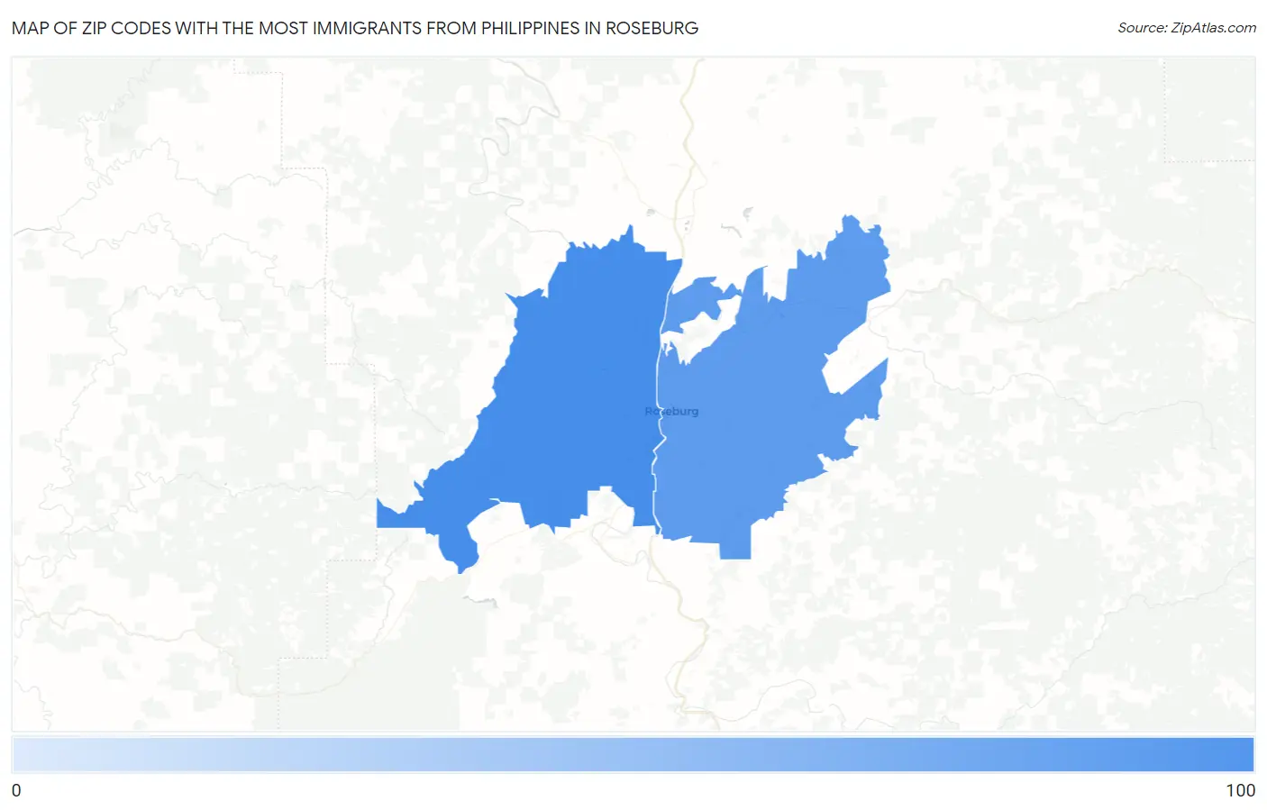 Zip Codes with the Most Immigrants from Philippines in Roseburg Map