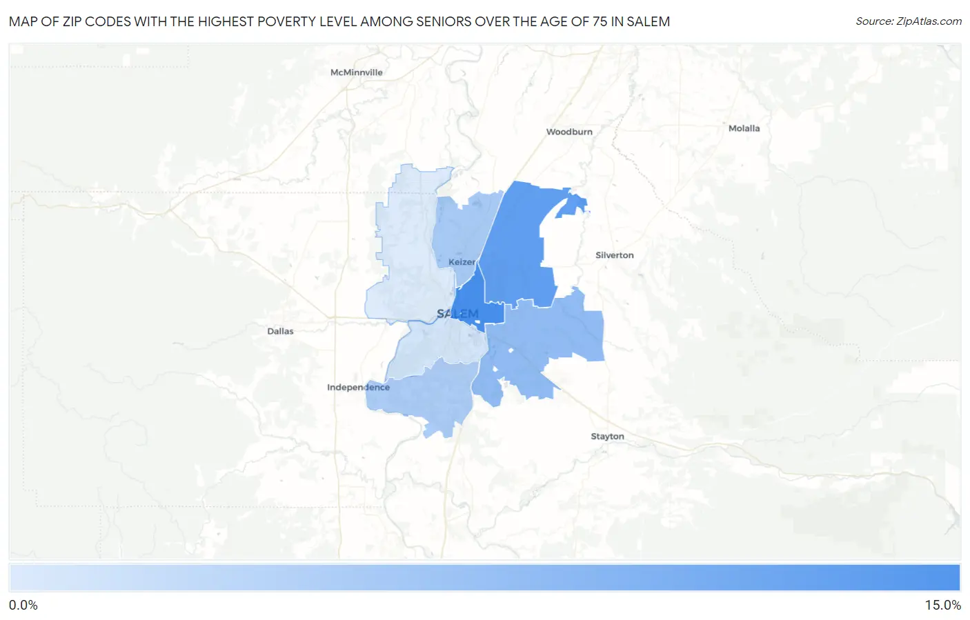 Zip Codes with the Highest Poverty Level Among Seniors Over the Age of 75 in Salem Map