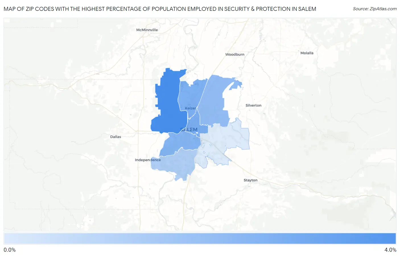 Zip Codes with the Highest Percentage of Population Employed in Security & Protection in Salem Map