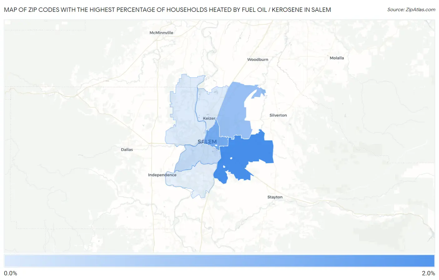 Zip Codes with the Highest Percentage of Households Heated by Fuel Oil / Kerosene in Salem Map