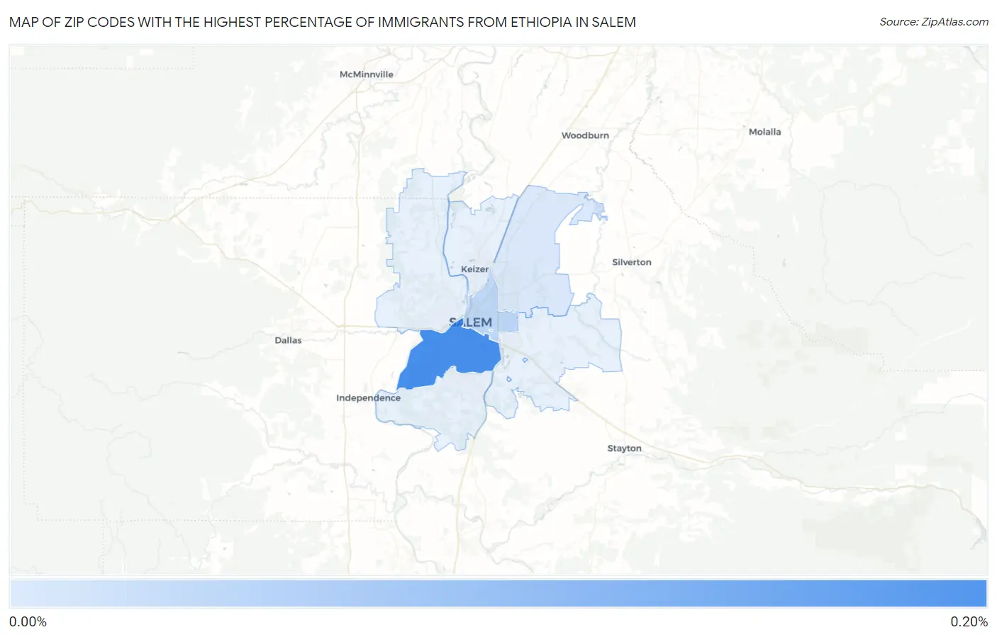 Zip Codes with the Highest Percentage of Immigrants from Ethiopia in Salem Map