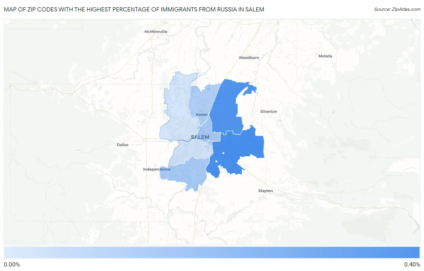 Zip Codes with the Highest Percentage of Immigrants from Russia in Salem Map