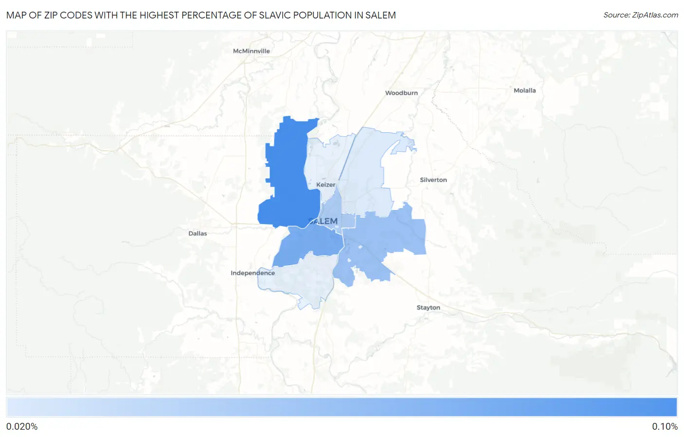 Zip Codes with the Highest Percentage of Slavic Population in Salem Map