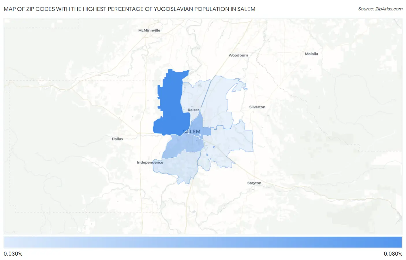 Zip Codes with the Highest Percentage of Yugoslavian Population in Salem Map