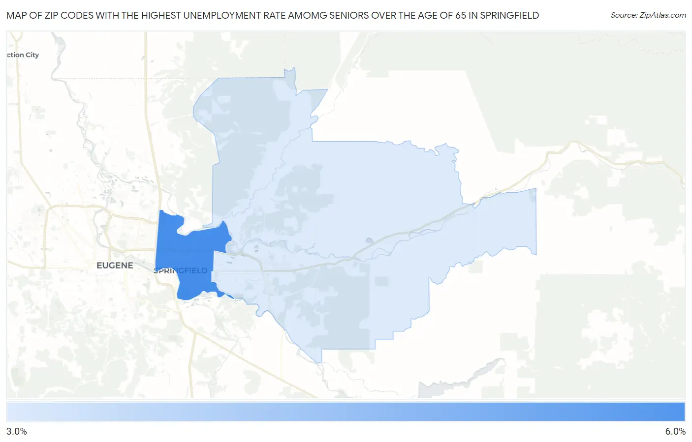 Zip Codes with the Highest Unemployment Rate Amomg Seniors Over the Age of 65 in Springfield Map