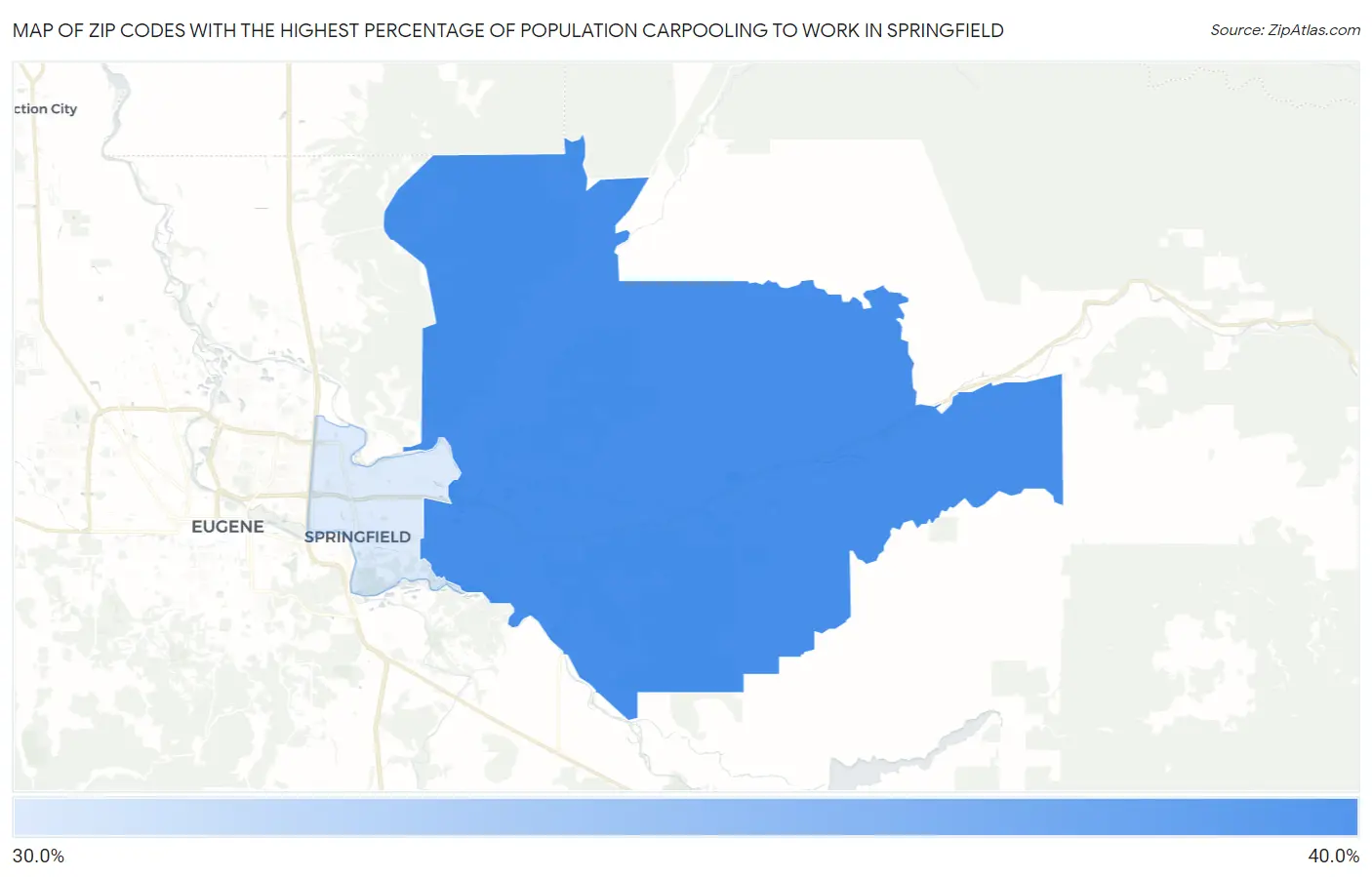 Zip Codes with the Highest Percentage of Population Carpooling to Work in Springfield Map