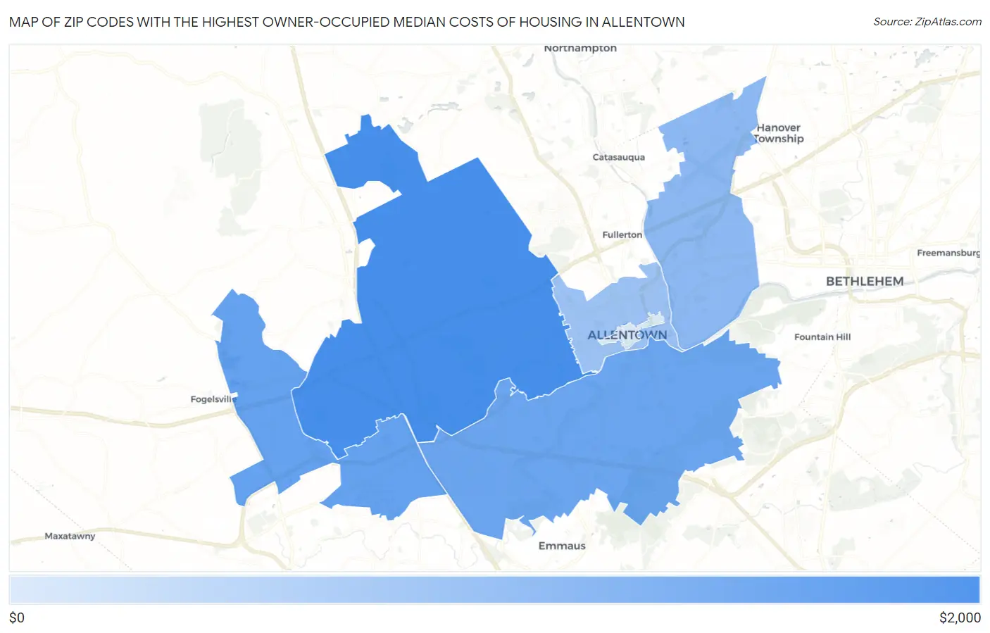 Zip Codes with the Highest Owner-Occupied Median Costs of Housing in Allentown Map