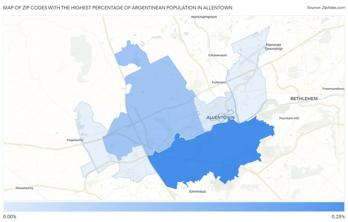 Zip Codes with the Highest Percentage of Argentinean Population in Allentown Map