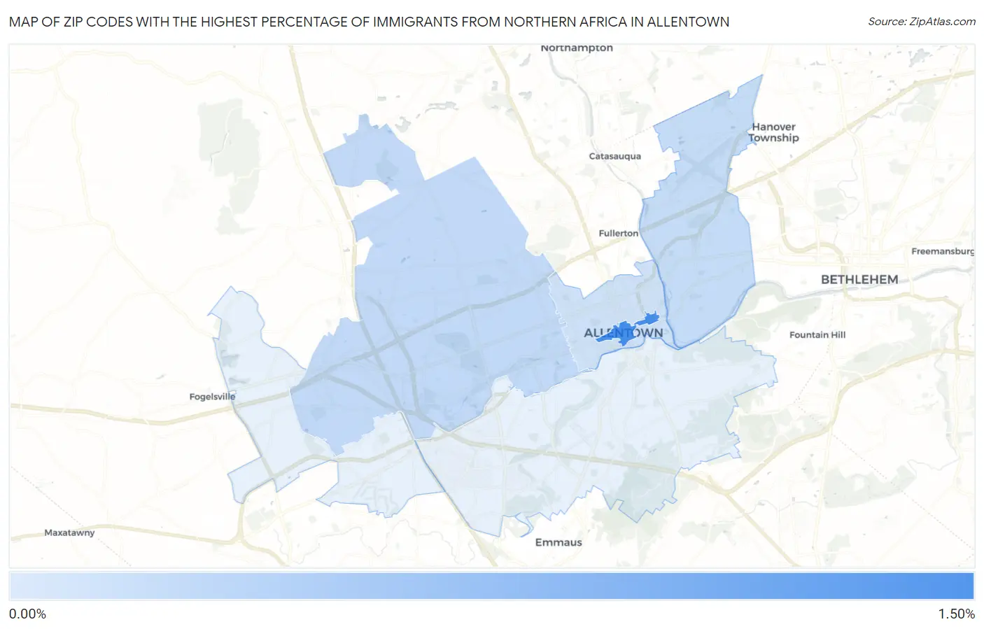 Zip Codes with the Highest Percentage of Immigrants from Northern Africa in Allentown Map