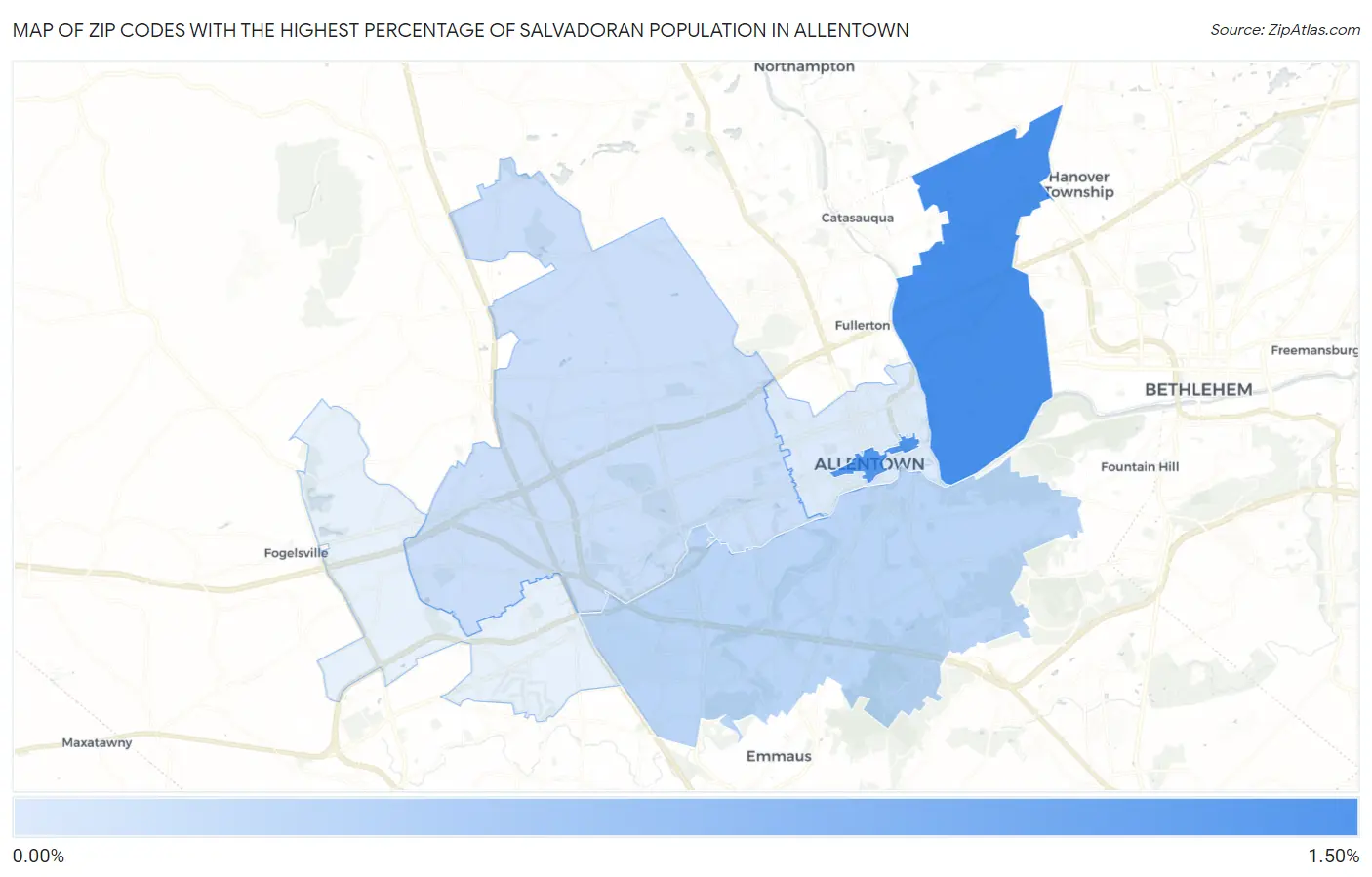 Zip Codes with the Highest Percentage of Salvadoran Population in Allentown Map