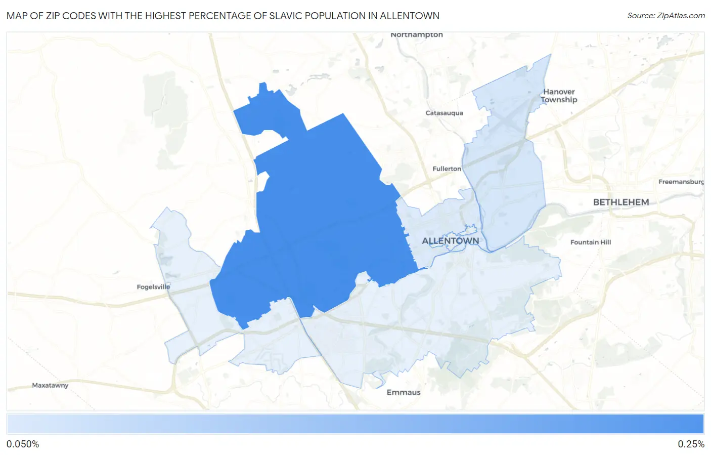 Zip Codes with the Highest Percentage of Slavic Population in Allentown Map