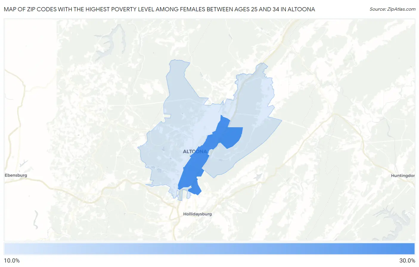Zip Codes with the Highest Poverty Level Among Females Between Ages 25 and 34 in Altoona Map