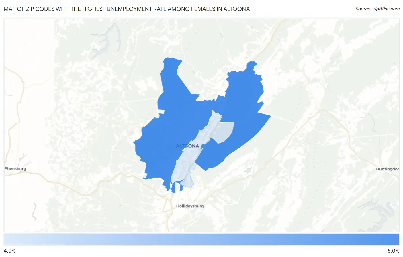 Zip Codes with the Highest Unemployment Rate Among Females in Altoona Map