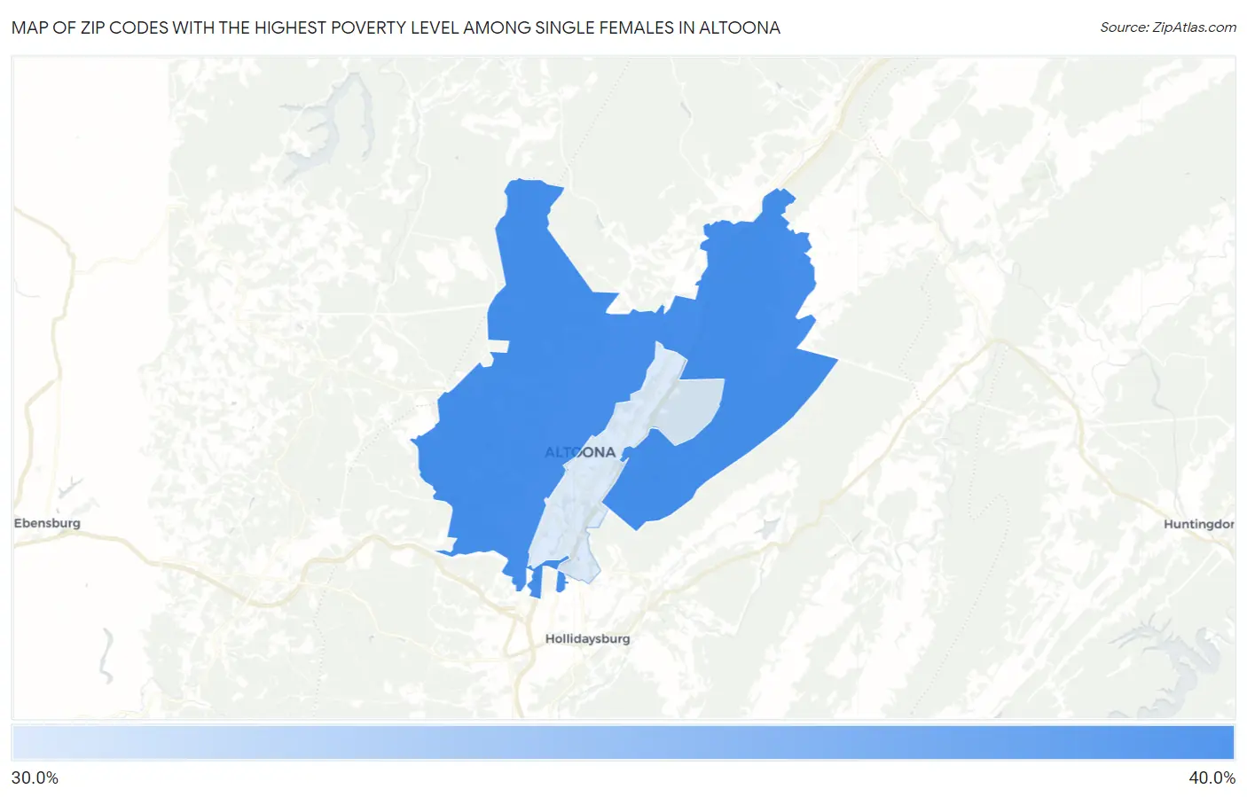 Zip Codes with the Highest Poverty Level Among Single Females in Altoona Map