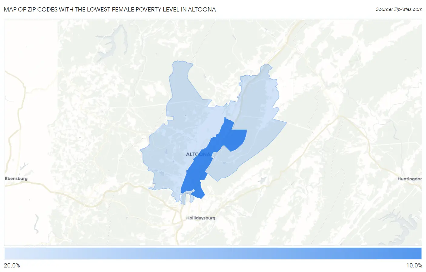 Zip Codes with the Lowest Female Poverty Level in Altoona Map