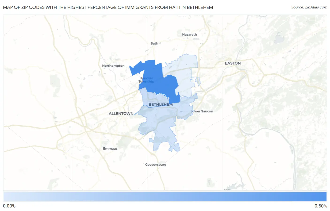 Zip Codes with the Highest Percentage of Immigrants from Haiti in Bethlehem Map