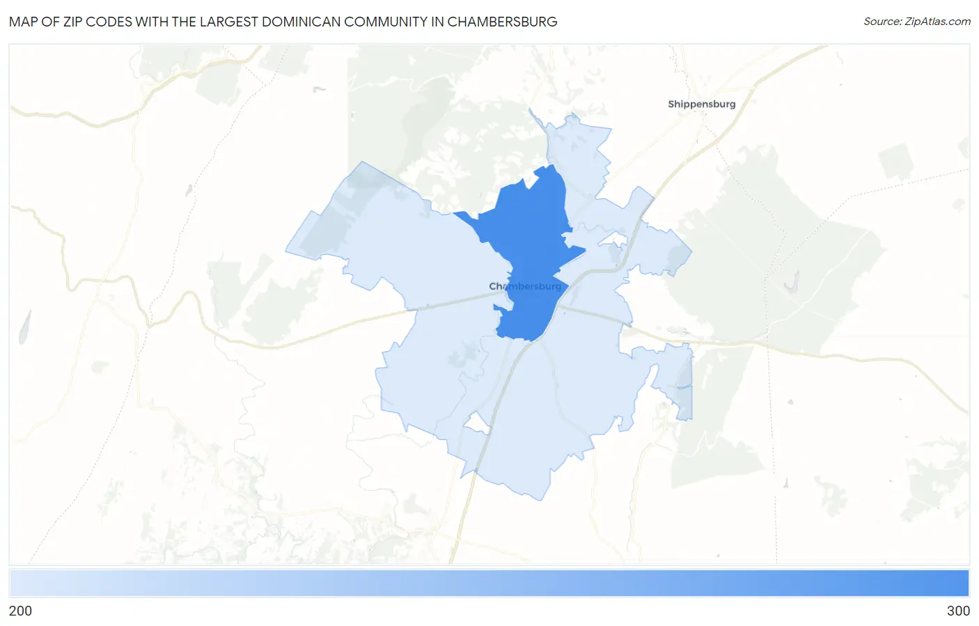 Zip Codes with the Largest Dominican Community in Chambersburg Map