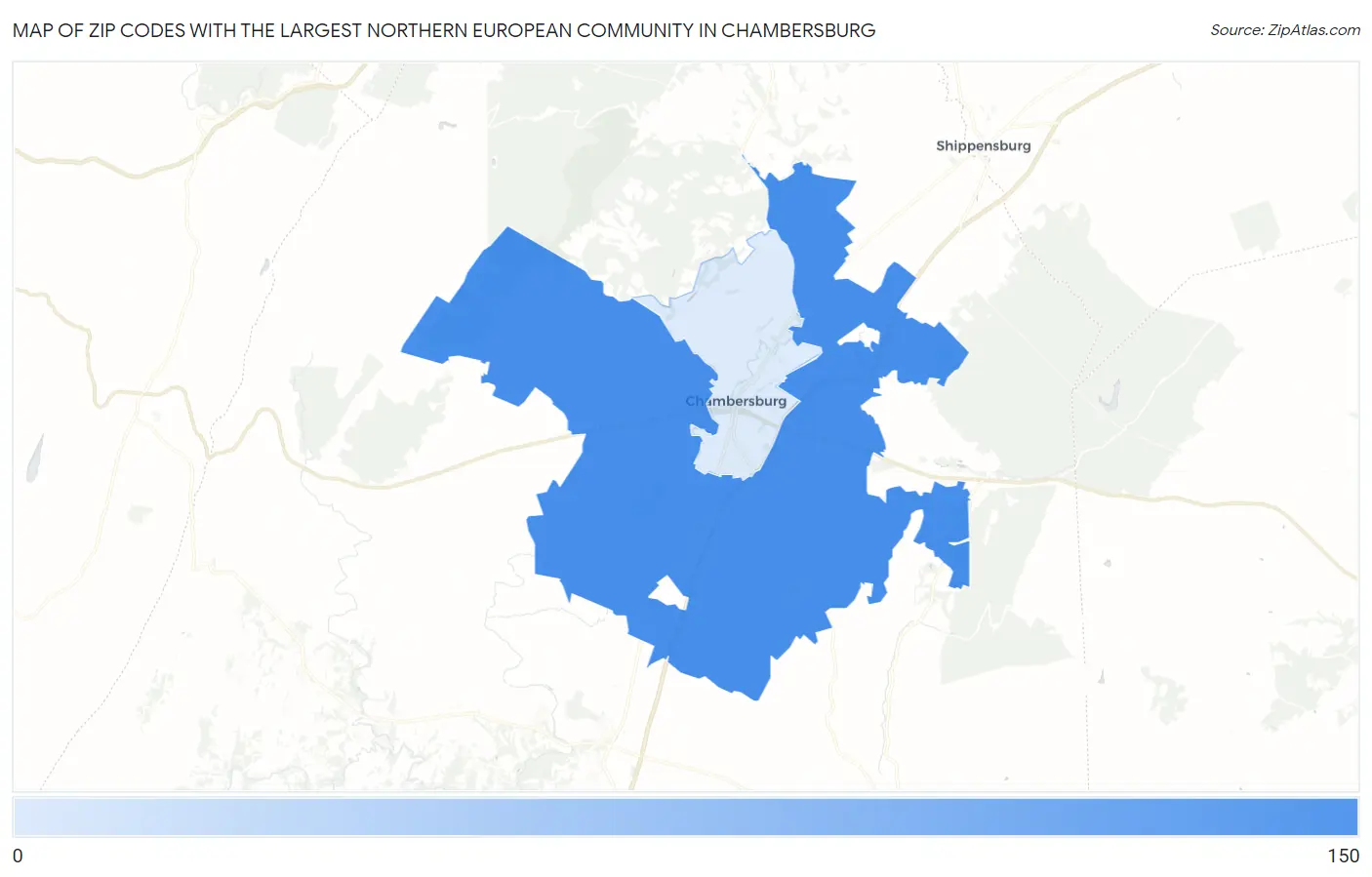 Zip Codes with the Largest Northern European Community in Chambersburg Map