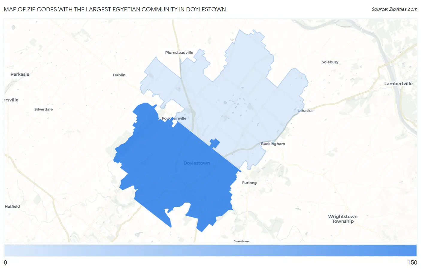 Zip Codes with the Largest Egyptian Community in Doylestown Map