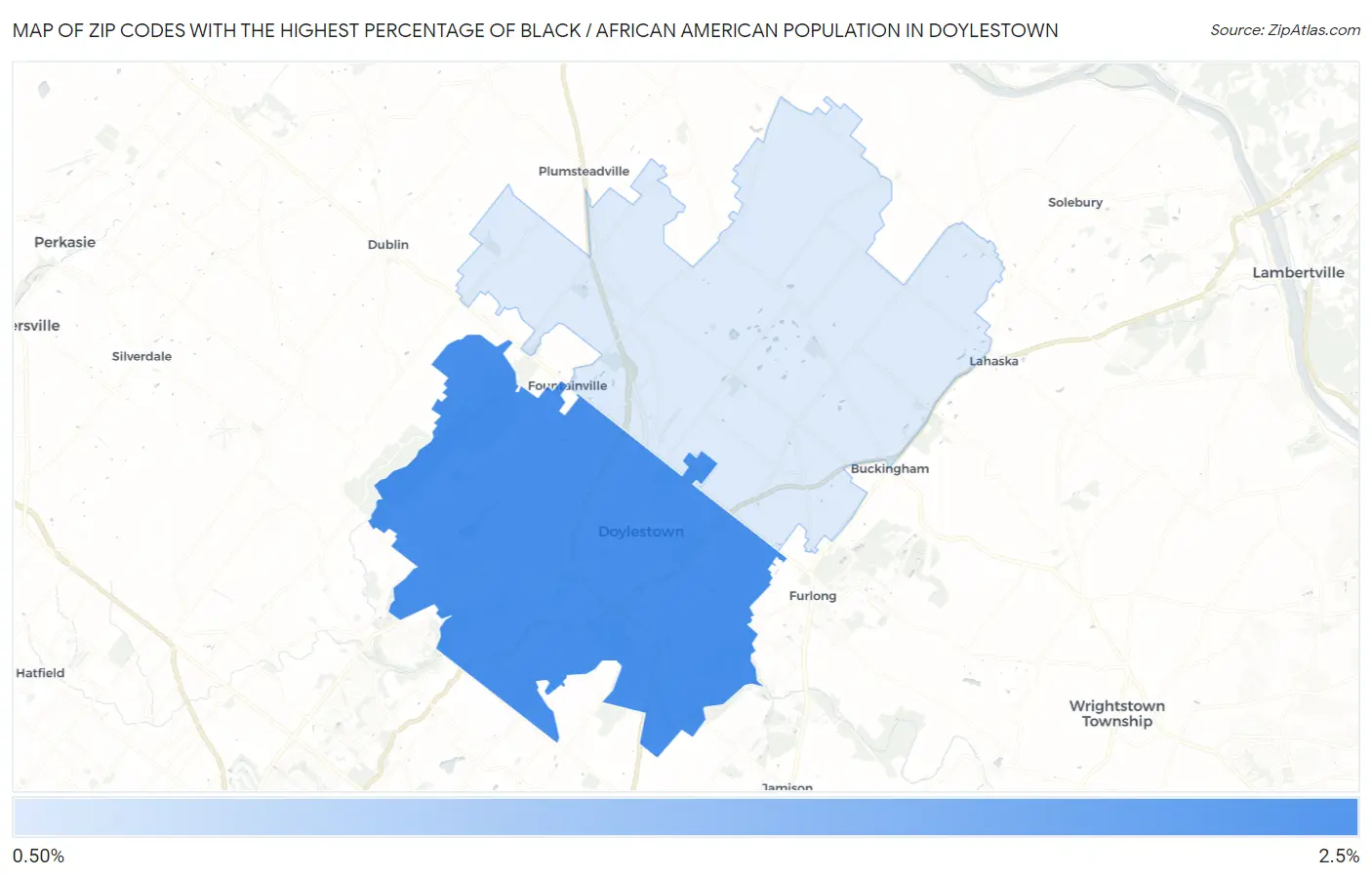 Zip Codes with the Highest Percentage of Black / African American Population in Doylestown Map