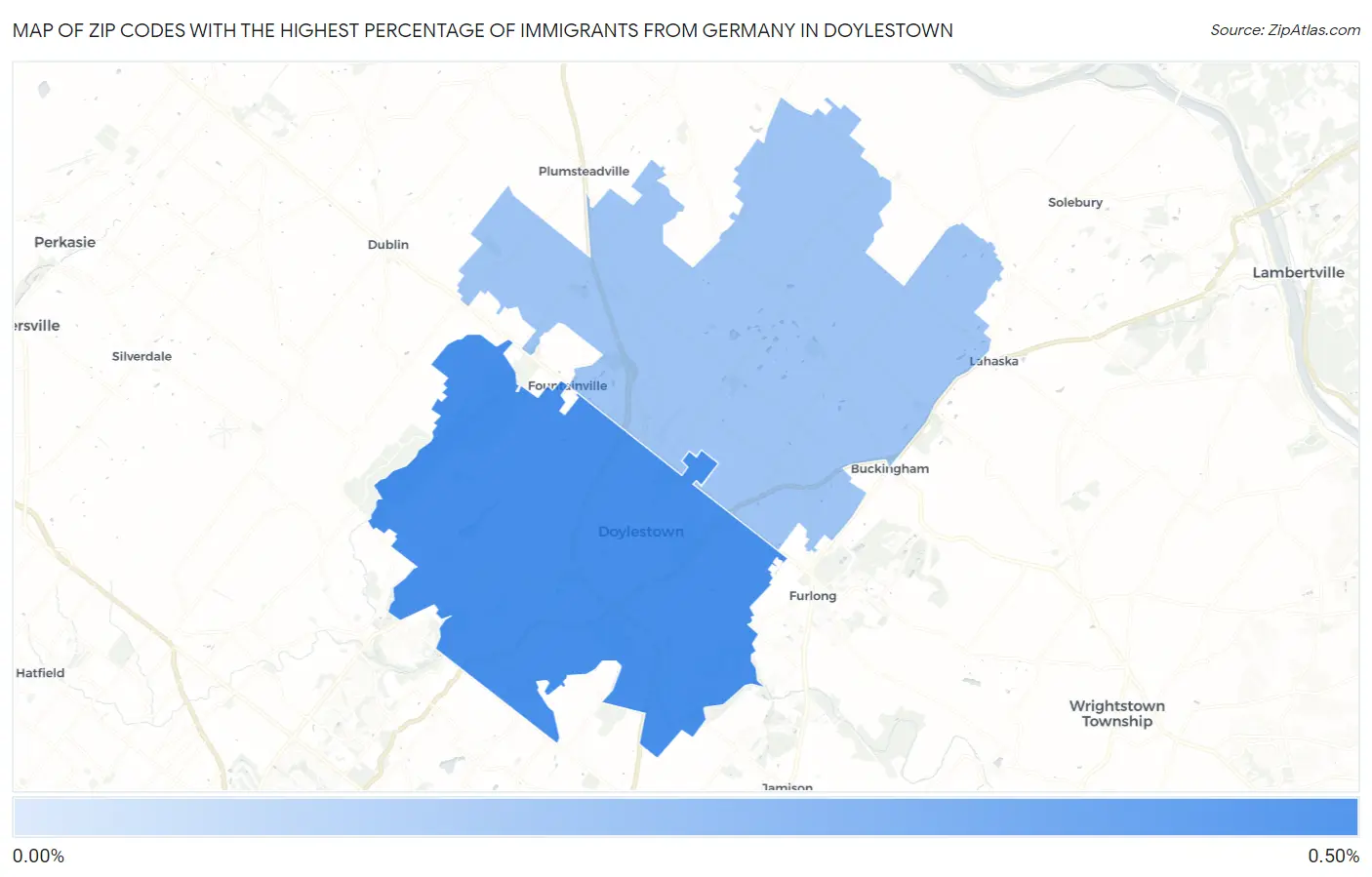 Zip Codes with the Highest Percentage of Immigrants from Germany in Doylestown Map