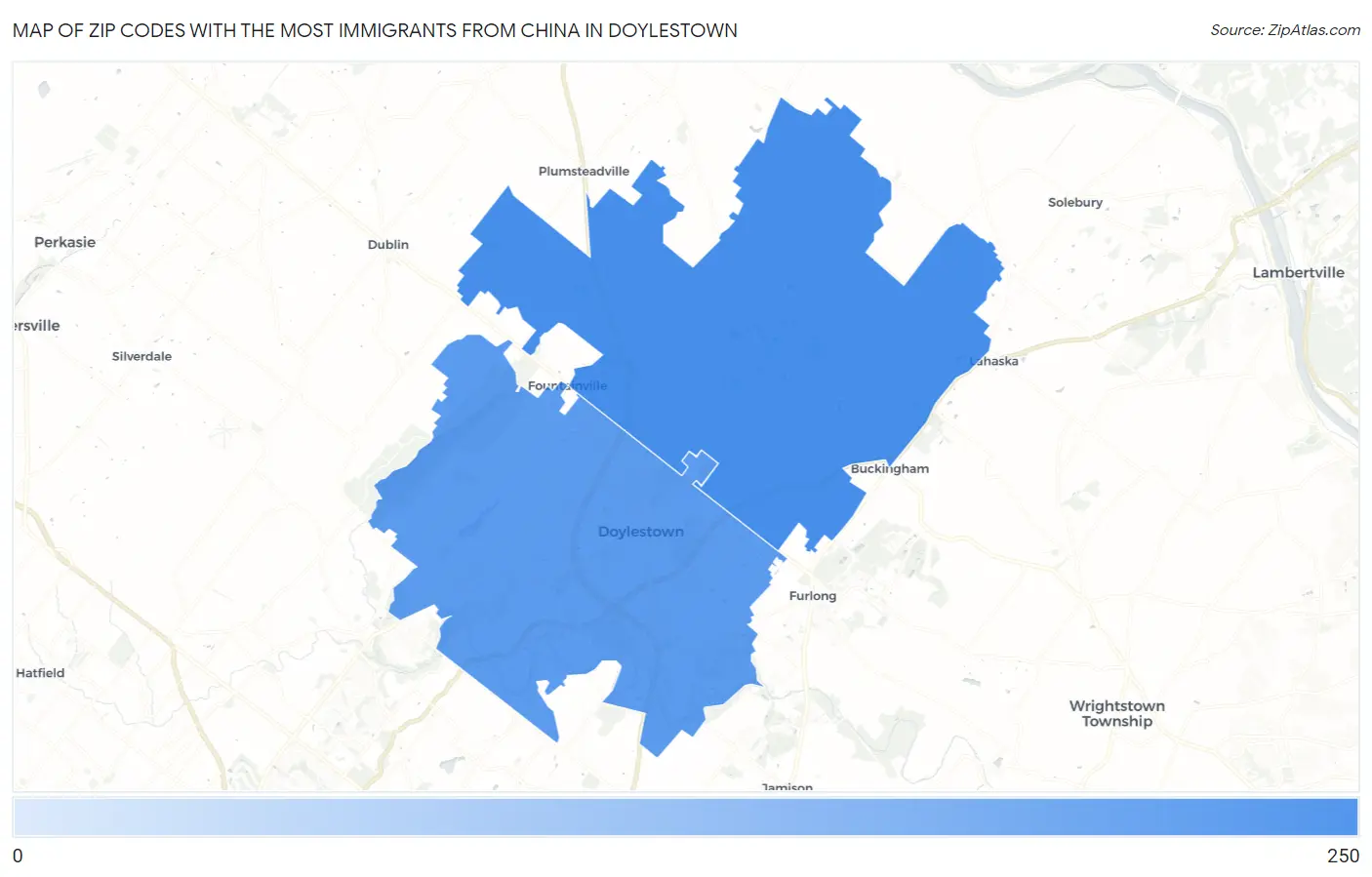 Zip Codes with the Most Immigrants from China in Doylestown Map