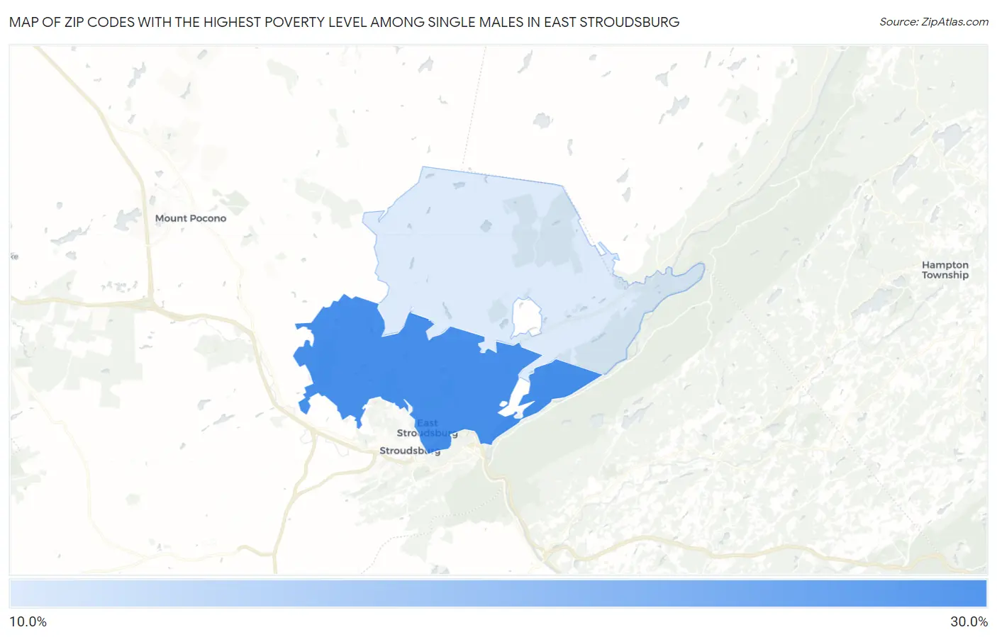 Zip Codes with the Highest Poverty Level Among Single Males in East Stroudsburg Map