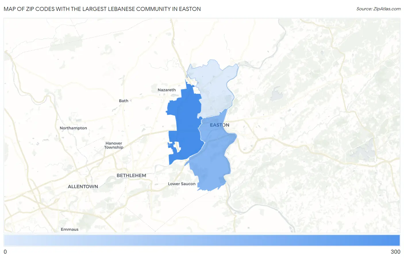 Zip Codes with the Largest Lebanese Community in Easton Map