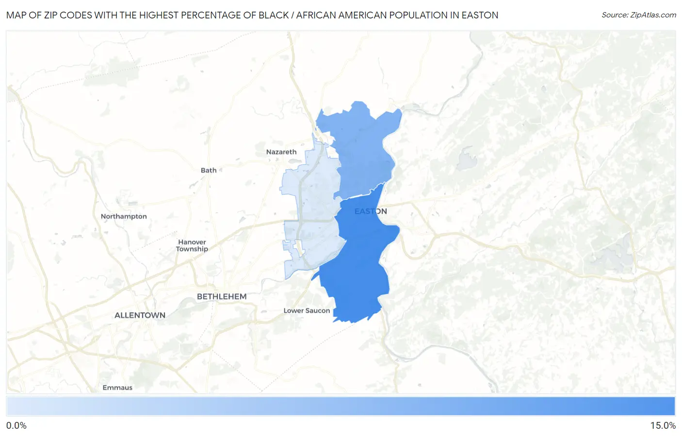 Zip Codes with the Highest Percentage of Black / African American Population in Easton Map