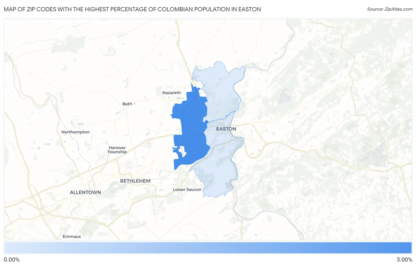 Zip Codes with the Highest Percentage of Colombian Population in Easton Map