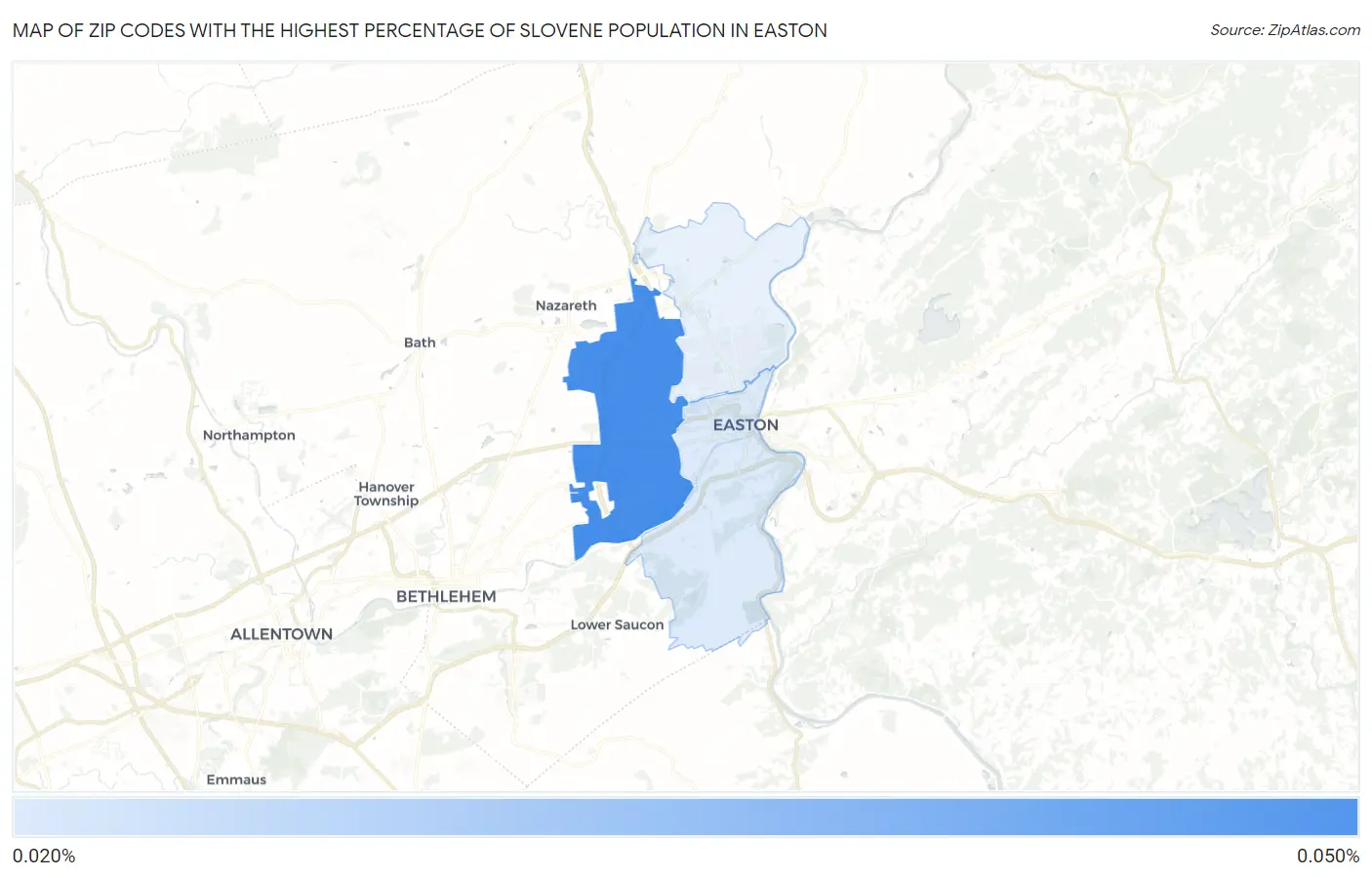 Zip Codes with the Highest Percentage of Slovene Population in Easton Map
