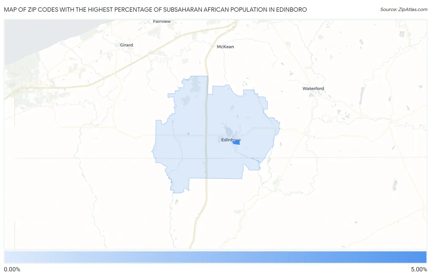 Zip Codes with the Highest Percentage of Subsaharan African Population in Edinboro Map