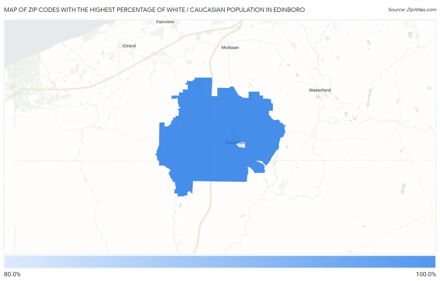 Zip Codes with the Highest Percentage of White / Caucasian Population in Edinboro Map