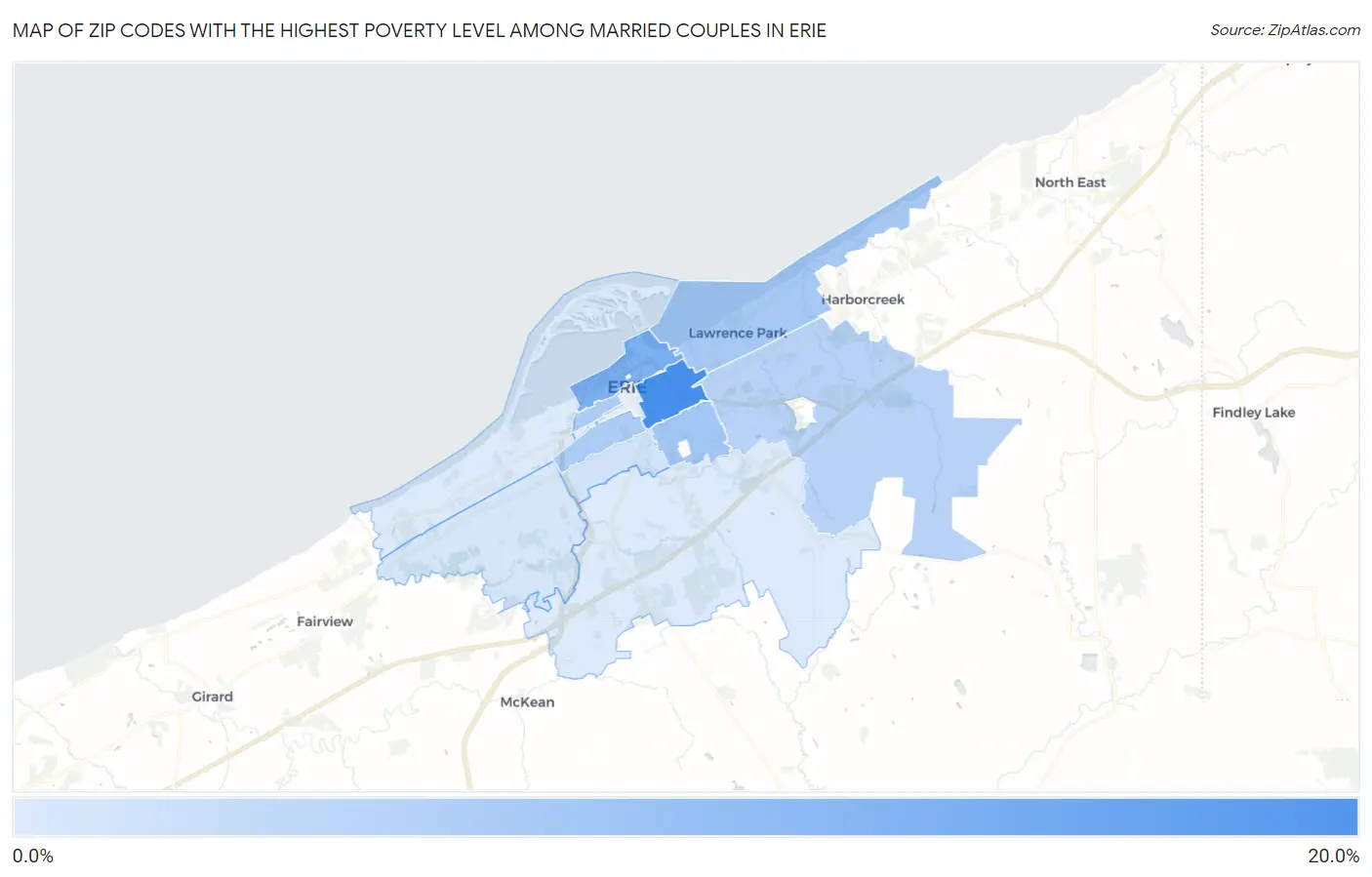Zip Codes with the Highest Poverty Level Among Married Couples in Erie Map