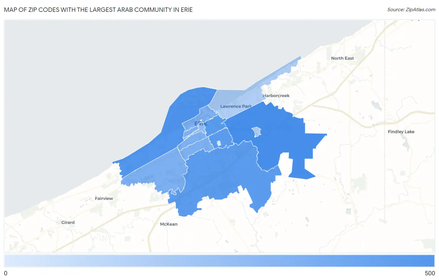 Zip Codes with the Largest Arab Community in Erie Map