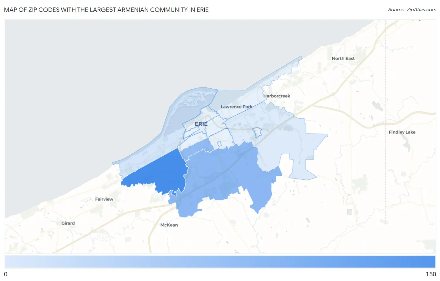Zip Codes with the Largest Armenian Community in Erie Map