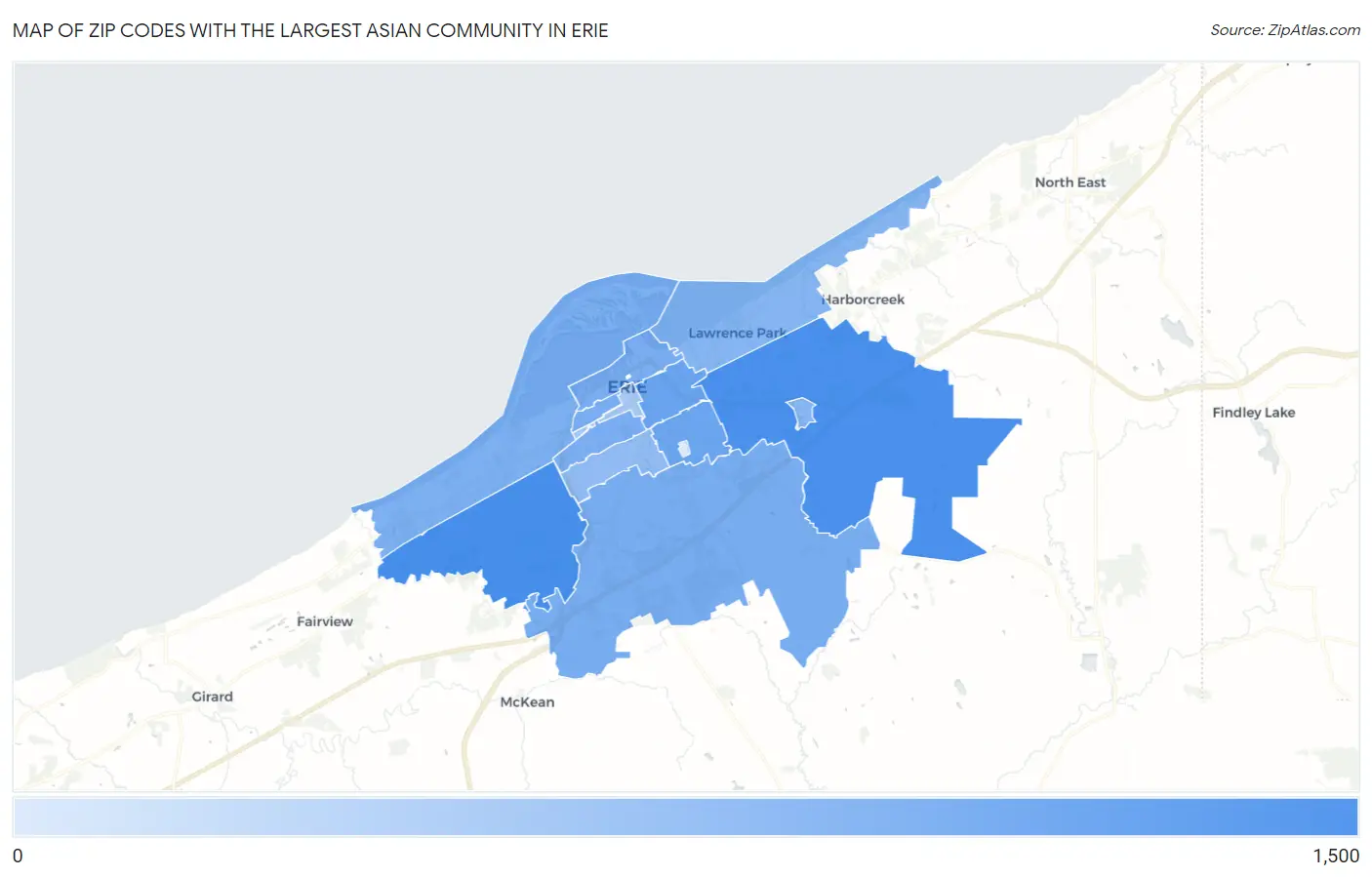 Zip Codes with the Largest Asian Community in Erie Map